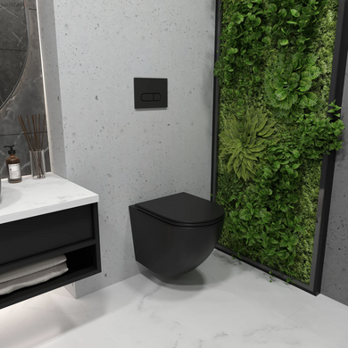 Інсталяція Grohe Solido 3 в 1 з чорною матовою клавішею 388112430 + Унітаз підвісний Koller Pool Round Tornado чорний матовий RN-0520-RQ-MB із сидінням Soft Close