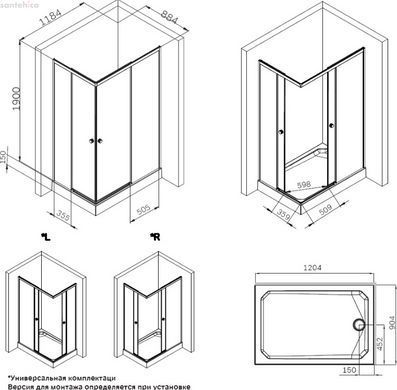 Душевая кабина Am.Pm X-Joy Square Slide 120х90 (Профиль - черный, стекло - прозрачное) W94G-403-12090-BТ