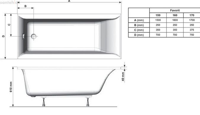 Ванна акрилова Ravak Favorit 160x70 XC00100122