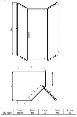Душевая кабина Deante Tubo 90x90 см (Профиль - черный, стекло - прозрачное) KTU N099P