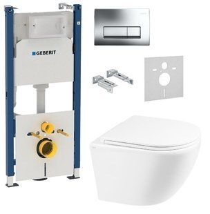 Инсталляция Geberit Duofix 458.178.21.1 4 в 1 + Унитаз подвесной Q-tap Robin Rimless QT1333046ER W с сиденьем Slim Soft-close