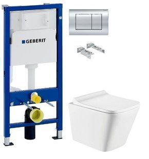 Інсталяція Geberit Duofix 458.103.00.1 з клавішею Delta30 хром глянсовий + Унітаз підвісний Koller Pool Trend Rimless TR-0490-RW із сидінням Soft Close