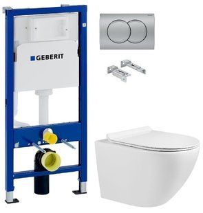 Инсталляция Geberit Duofix 458.103.00.1 с клавишей Delta01 хром матовый + Унитаз подвесной Volle Amadeus M 13-06-055M с сидением Soft Close