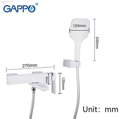 Змішувач для ванни GAPPO G3217-8, білий/хром