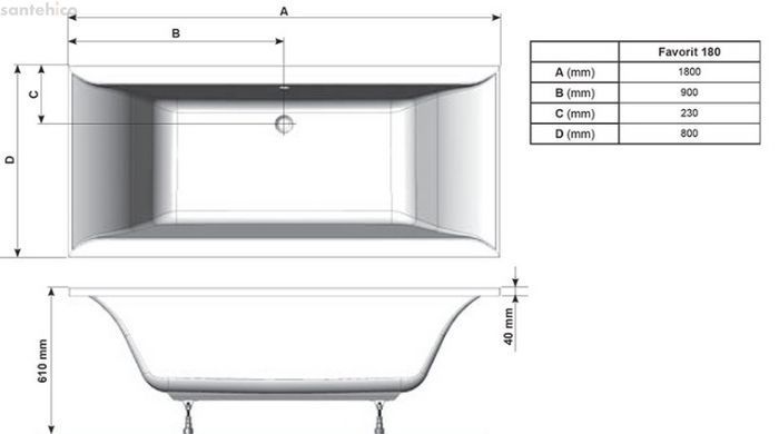 Ванна акрилова Ravak Favorit 180x80 XC00100124