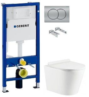 Інсталяція Geberit Duofix 458.103.00.1 з клавішею Delta01 хром матовий + Унітаз підвісний Koller Pool Orion OR-0515-RW із сидінням Soft Close