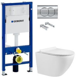 Инсталляция Geberit Duofix 458.103.00.1 с клавишей Delta01 хром глянцевый + Унитаз подвесной Volle Amadeus M 13-06-055M с сидением Soft Close
