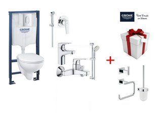 Большой набор All in One Grohe с инсталляцией, унитазом и набором смесителей + Набор аксессуаров GROHE Essentials Cube City 3в1 40757001 В ПОДАРОК!!!