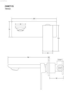 Змішувач для раковини (умивальника) прихованого монтажу Corsan TRINO BLACK MATT CMB7115BL