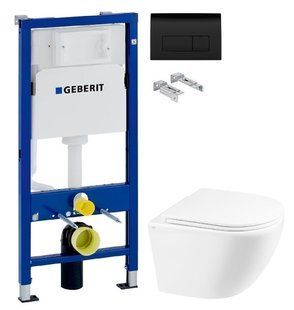 Инсталляция Geberit Duofix 458.103.00.1 с клавишей Delta50 черный глянцевый + Унитаз подвесной Qtap Robin Ultra Quiet QT1333046EUQW с сиденьем Soft Close