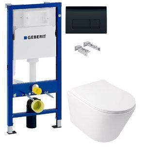 Инсталляция Geberit Duofix 458.103.00.1 с черной клавишей Delta 51 + Унитаз подвесной Qtap Swan WHI 5178 QT16335178W с сиденьем Soft-close