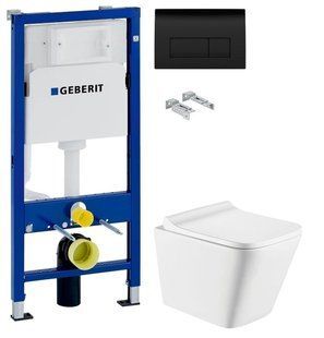 Инсталляция Geberit Duofix 458.103.00.1 с клавишей Delta50 черный глянцевый + Унитаз подвесной Koller Pool Trend TR-0490-RW с сиденьем Soft Close