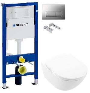 Інсталяція Geberit Duofix 458.103.00.1 з клавішею клавішею Delta50 хром матовий + Унітаз підвісний Villeroy&Boch Subway 3.0 4670T901 з сидінням Soft Close
