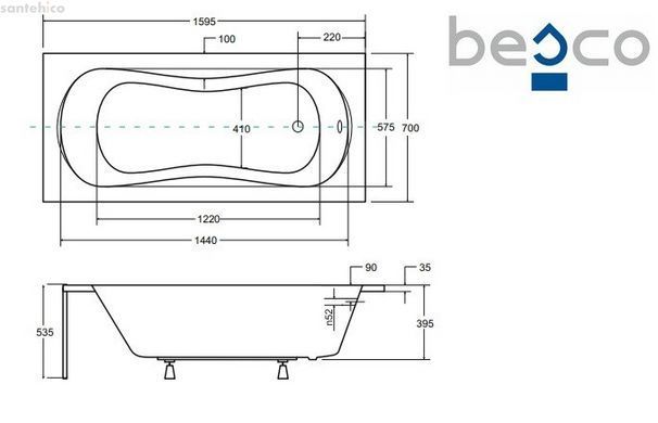 Ванна акрилова Besco Aria 160x70 #WAA-160-PA