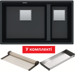 Кухонна мийка Franke KUBUS 2 KNG 120 (125.0631.520) гранітна - монтаж під стільницю - колір Чорний матовий - (коландер та килимок Rollmat у комплекті)