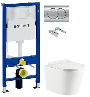 Інсталяція Geberit Duofix 458.103.00.1 з клавішею Delta01 хром глянсовий + Унітаз підвісний Koller Pool Orion OR-0515-RW із сидінням Soft Close