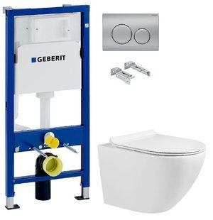 Инсталляция Geberit Duofix 458.103.00.1 с клавишей Delta20 хром матовый + Унитаз подвесной Volle Amadeus M 13-06-055M с сидением Soft Close