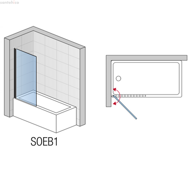 SOEB107500607 BlackLine SOLINO Одностворкова шторка для ванни, скло прозоре, проф.чорний мат