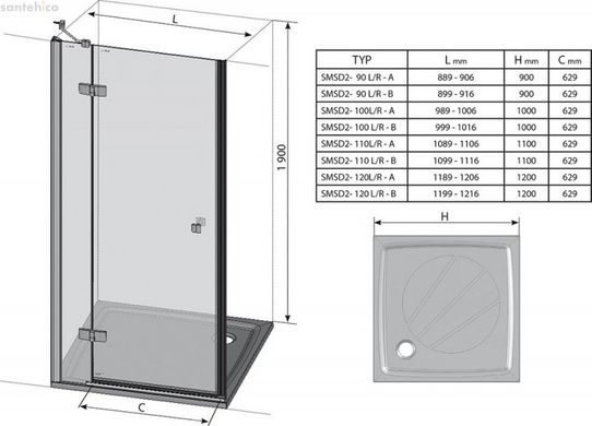 Ravak Душевые двери двухэлементные SMSD2-90 (A/B) L/R хром+transparent