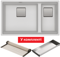 Кухонная мойка Franke KUBUS 2 KNG 120 (125.0517.124) гранитная - монтаж под столешницу - цвет Белый - (колландер и коврик Rollmat в комплекте)