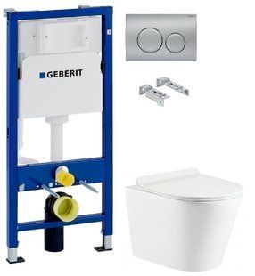 Інсталяція Geberit Duofix 458.103.00.1 з клавішею Delta20 хром матовий + Унітаз підвісний Koller Pool Orion OR-0515-RW із сидінням Soft Close
