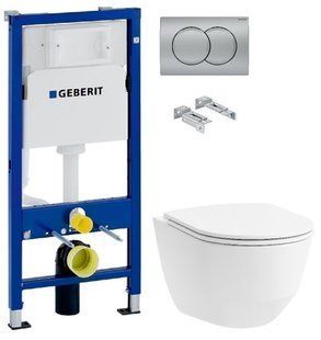 Інсталяція Geberit Duofix 458.103.00.1 з клавішею Delta01 хром матовий + Унітаз підвісний Laufen Pro H8669570000001 з кришкою Slim Soft Close