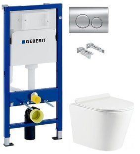 Інсталяція Geberit Duofix 458.103.00.1 з клавішею Delta20 хром глянсовий + Унітаз підвісний Koller Pool Orion OR-0515-RW із сидінням Soft Close