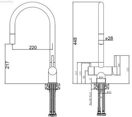 Смеситель для кухни Fabiano FKM 3118 P SS Inox нержавеющая сталь 8231.401.1015 под фильтрованную воду