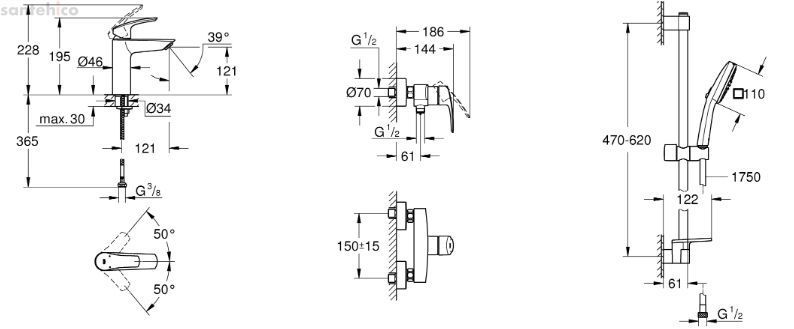 Набір змішувач Grohe Eurosmart 3 в 1 хром UA123244M1