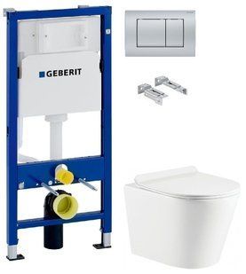 Інсталяція Geberit Duofix 458.103.00.1 з клавішею Delta30 хром матовий + Унітаз підвісний Koller Pool Orion OR-0515-RW із сидінням Soft Close