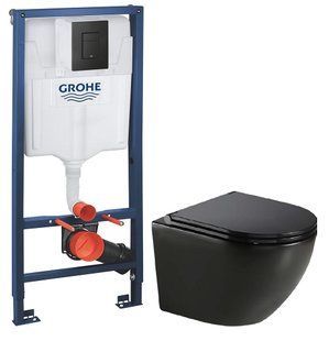 Инсталляция Grohe Rapid SL с черной клавишей 38811KF0 + Унитаз подвесной Koller Pool Round Tornado черный матовый RN-0520-RQ-MB с сиденьем Soft Close