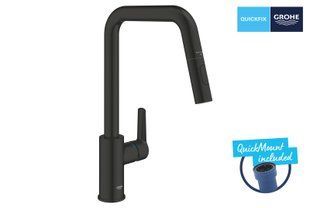 Змішувач для кухні з висувним виливом Grohe QuickFix Start Black 306312430