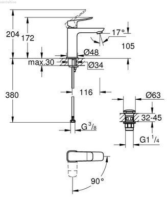 Смеситель для раковины Grohe Dice черный матовый 1018612430 с донным клапаном Push Open