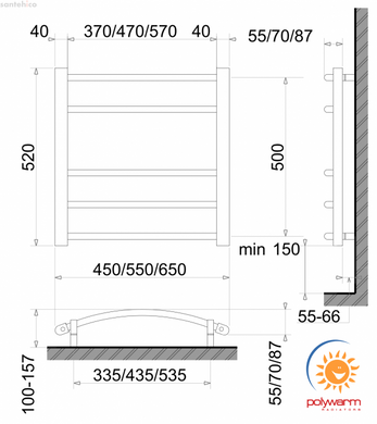 Рушникосушка електрична Polywarm Welt Sensor Wi-Fi 550x510 EG 5/55
