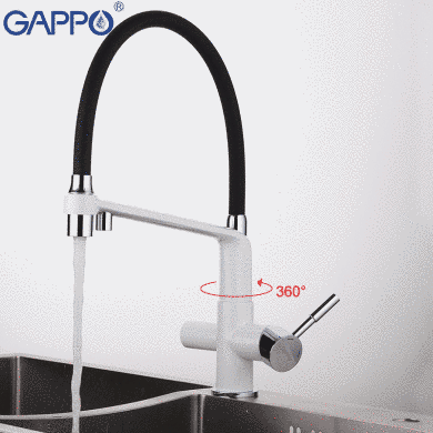 Смеситель для кухни на две воды GAPPO G4398-9 с гибким изливом, белый/черный