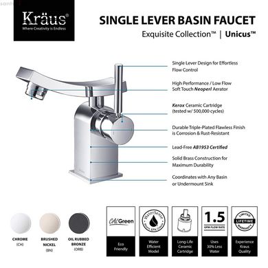 Смеситель для раковины Kraus с системой открытия стока Unicus KEF-14301CH