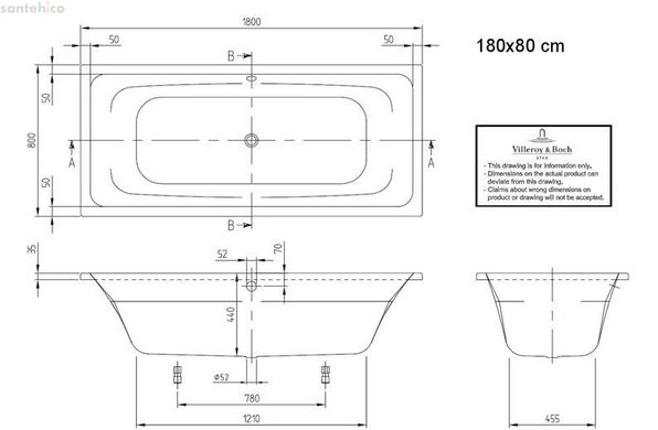 Ванна акрилова VILLEROY & BOCH Targa Style (UBA180FRA2V-01) 180х80