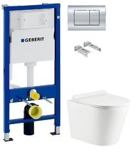 Інсталяція Geberit Duofix 458.103.00.1 з клавішею Delta30 хром глянсовий + Унітаз підвісний Koller Pool Orion OR-0515-RW із сидінням Soft Close
