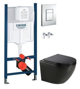 Инсталляция Grohe Rapid SL 38772001 3 в 1 + Унитаз подвесной Koller Pool Round Tornado черный матовый RN-0520-RQ-MB с сиденьем Soft Close