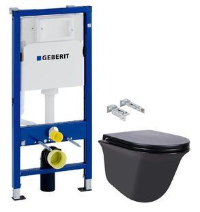 Інсталяція Geberit Duofix 2 в 1 458.103.00.1 + Унітаз підвісний Qtap Virgo чорний матовий QT1833051ERMB із сидінням Soft Close