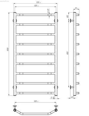 Полотенесушитель электрическая Deffi Трапеция 500x1000 хром C.TR.100.50.9.E.C.R.5 правый