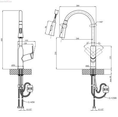 Смеситель для кухни Kroner KRP Graz - GRP030-T графит CV031336
