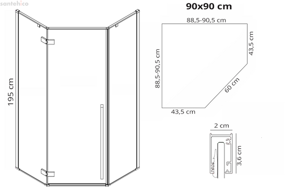 Душова кабіна Rea Diamond 90x90 (Профіль - золото, скло - прозоре) REA-K4904