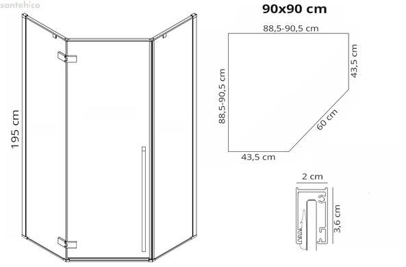 Душевая кабина Rea Diamond 90x90 (Профиль - золото, стекло - прозрачное) REA-K4904