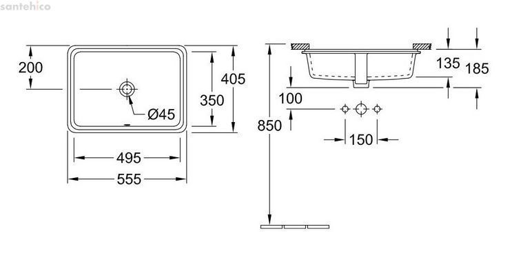 Раковина под столешницу Villeroy&Boch Tube 55 см 41525001
