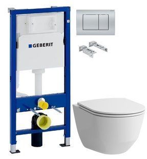 Инсталляция Geberit Duofix 458.103.00.1 с клавишей Delta30 хром матовый +Унітаз підвісний Laufen Pro H8669550000001 з сидінням Soft Close
