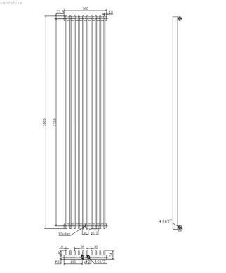 Дизайнерский радиатор отопления ARTTIDESIGN Pesaro 10/1800/360/50 белый матовый PE.10.180.36.5.W