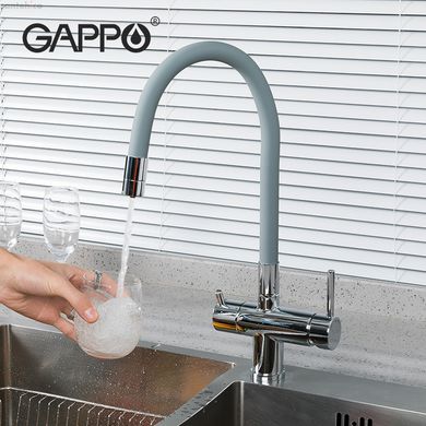 Змішувач для кухні на дві води GAPPO G4398-30 з гнучким виливом, сірий/хром
