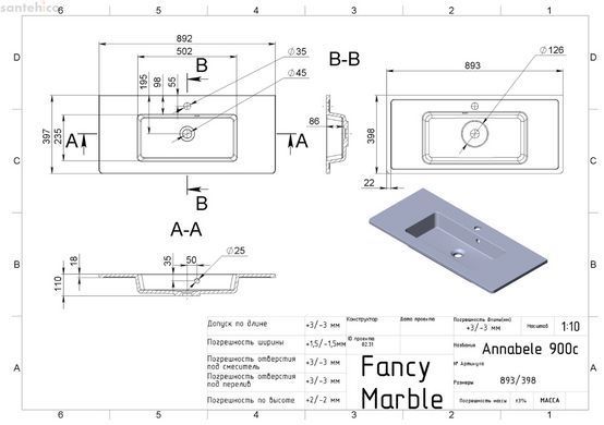 Раковина меблева Fancy Marble Beatrice 900 білий гляцевий 12590101