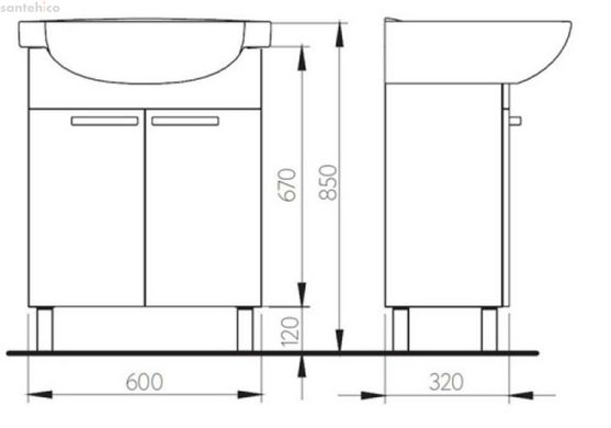 Тумба под мебельный умывальник KOLO FREJA 600, 600x320 мм, h670, белый глянец 89359001